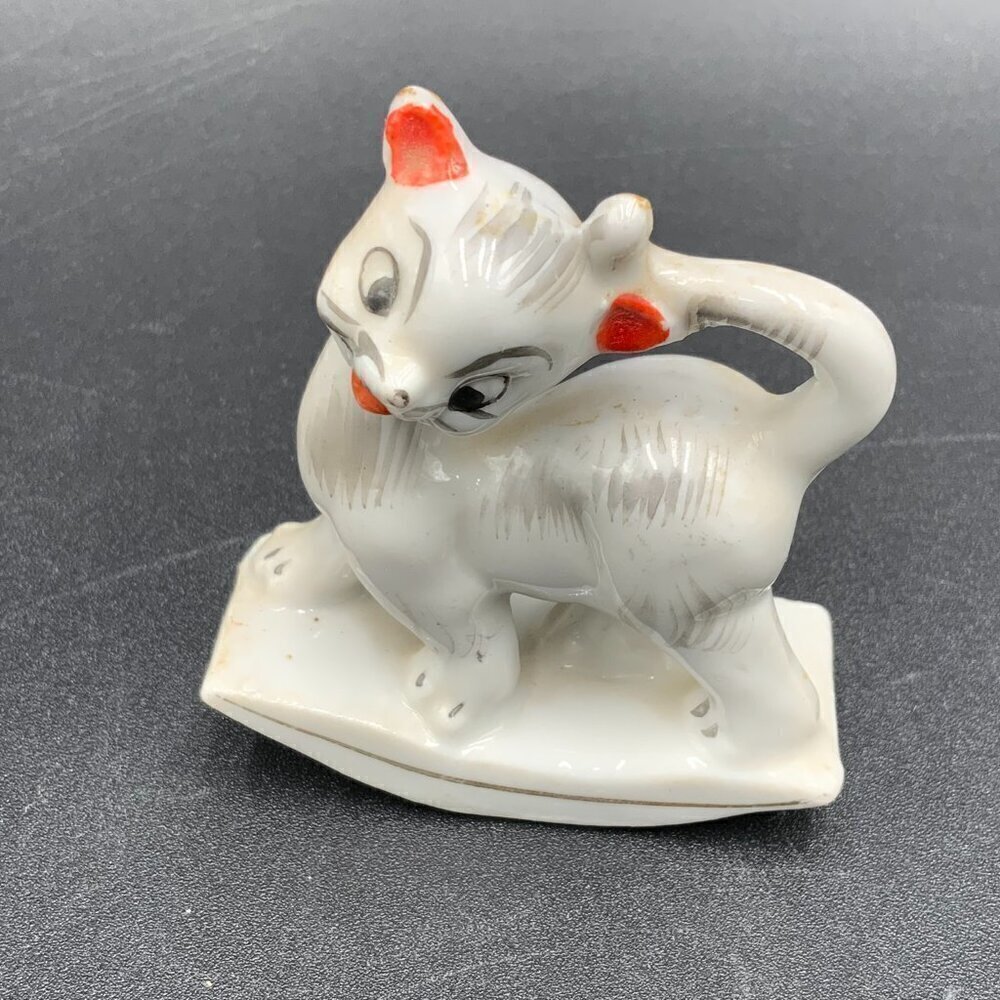 Vintage Porcelain Rocking Cat Figurine Mid Century Japan